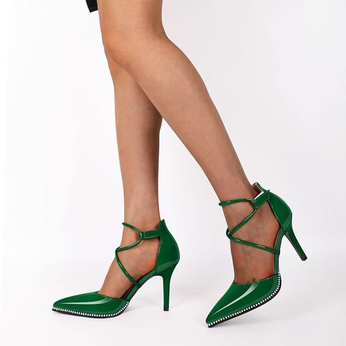 Soireelady Womens High Heel Stilettos Beaded Pumps Criss Cross Ankle Strappy Pointed Toe D'Orsay Heel Dress Shoes 3.5 Inch in Saudi Arabia