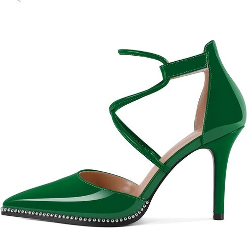 Soireelady Womens High Heel Stilettos Beaded Pumps Criss Cross Ankle Strappy Pointed Toe D'Orsay Heel Dress Shoes 3.5 Inch in Saudi Arabia