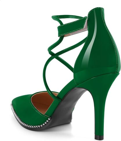 Soireelady Womens High Heel Stilettos Beaded Pumps Criss Cross Ankle Strappy Pointed Toe D'Orsay Heel Dress Shoes 3.5 Inch in Saudi Arabia