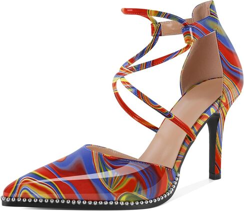 Soireelady Womens High Heel Stilettos Beaded Pumps Criss Cross Ankle Strappy Pointed Toe D'Orsay Heel Dress Shoes 3.5 Inch in Saudi Arabia
