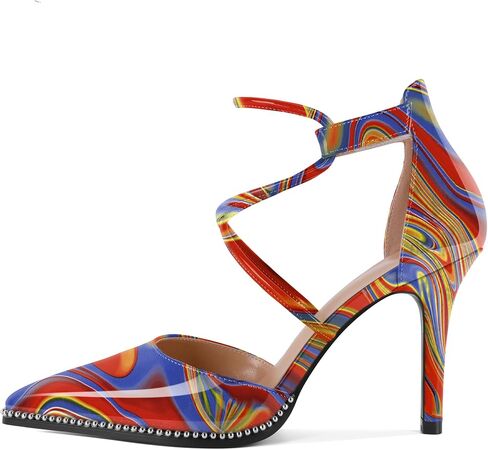 Soireelady Womens High Heel Stilettos Beaded Pumps Criss Cross Ankle Strappy Pointed Toe D'Orsay Heel Dress Shoes 3.5 Inch in Saudi Arabia