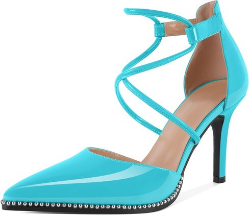 Soireelady Womens High Heel Stilettos Beaded Pumps Criss Cross Ankle Strappy Pointed Toe D'Orsay Heel Dress Shoes 3.5 Inch in Saudi Arabia