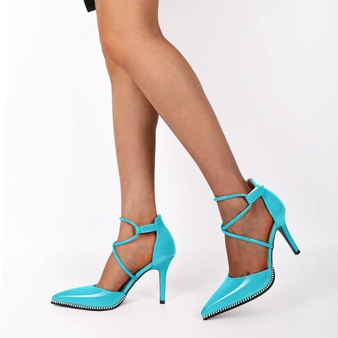 Soireelady Womens High Heel Stilettos Beaded Pumps Criss Cross Ankle Strappy Pointed Toe D'Orsay Heel Dress Shoes 3.5 Inch in Saudi Arabia