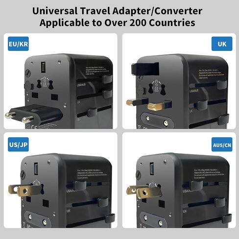 Universal Travel Adapter Converters, 12W GaN Adapter with 1 USB-C & 2 USB-A Ports, Worldwide AC Outlet for EU/UK/AUS/Ireland Plugs, Essential for Airplane Travel, 100-250V, Black in Saudi Arabia