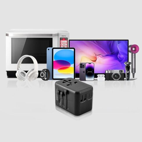 Universal Travel Adapter Converters, 12W GaN Adapter with 1 USB-C & 2 USB-A Ports, Worldwide AC Outlet for EU/UK/AUS/Ireland Plugs, Essential for Airplane Travel, 100-250V, Black in Saudi Arabia