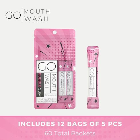 Packets Bubblegum Flavor - Adult and Kids Mouthwash with Fluoride Free Formula, Alcohol Free, Dye-Free Formula That Contains Xylitol - Perfect Bulk Mouthwash for Lunch Boxes and Travel in Kuwait