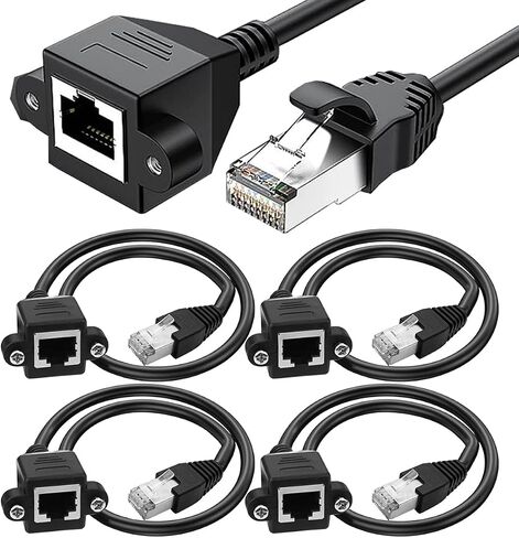 4 Pack Ethernet Extension Cable, CAT6 LAN RJ45 Network Patch Cord Male to Female Screw Panel Mount for Router Modem Smart TV PC Computer Laptop 30cm in Saudi Arabia