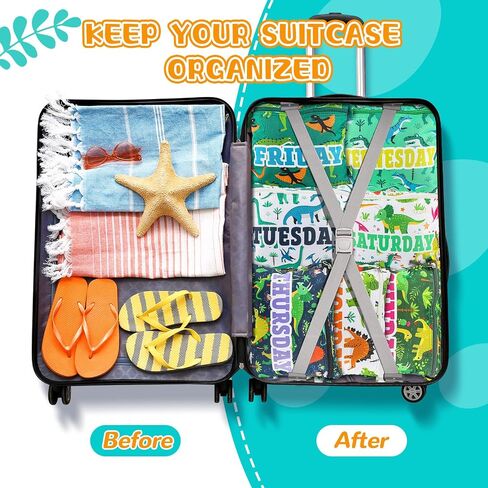 Paterr 7 pcs Packing Cubes for Kids and Baby Days of Week Packing Cubes Colorful Luggage Organizers Travel Daily Outfit Suitcase for Toddler Summer Family Camp Cruise Vacations, 10.75"x 9.25" in Saudi Arabia