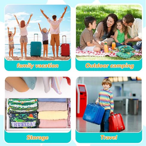 Paterr 7 pcs Packing Cubes for Kids and Baby Days of Week Packing Cubes Colorful Luggage Organizers Travel Daily Outfit Suitcase for Toddler Summer Family Camp Cruise Vacations, 10.75"x 9.25" in Saudi Arabia