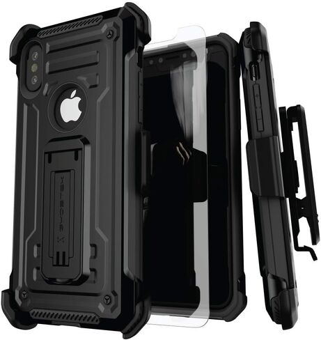 حافظة Ghostek Iron Armor متينة لهاتف iPhone Xs Max مع مشبك حزام ومسند (أسود) in Kuwait