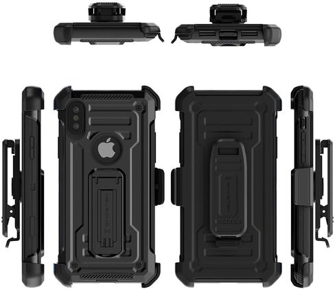 حافظة Ghostek Iron Armor متينة لهاتف iPhone Xs Max مع مشبك حزام ومسند (أسود) in Kuwait