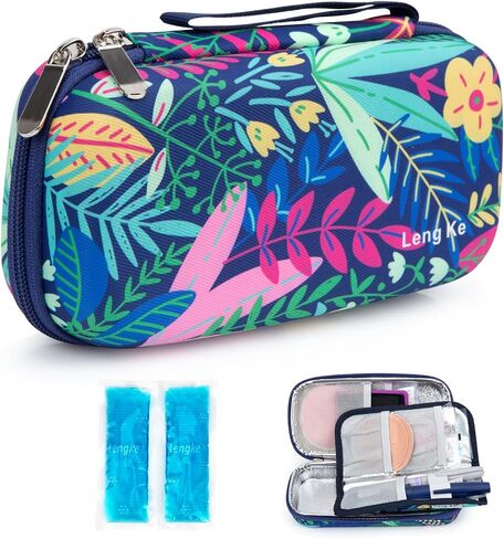 YOUSHARES Insulin Cooler Travel Case - Diabetic Insulated Organizer Portable Cooling Bag for Medication Cooling Insulation, Insulin Pen Case with 2 TSA Approved Cooler Ice Pack (Grey Gamellia) in Saudi Arabia