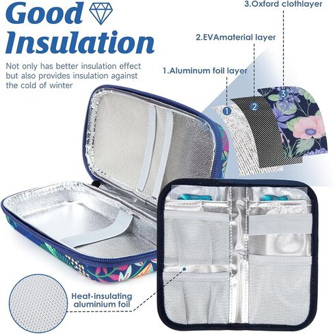 YOUSHARES Insulin Cooler Travel Case - Diabetic Insulated Organizer Portable Cooling Bag for Medication Cooling Insulation, Insulin Pen Case with 2 TSA Approved Cooler Ice Pack (Grey Gamellia) in Saudi Arabia