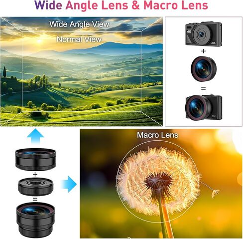 كاميرا رقمية بدقة 4K للتصوير الفوتوغرافي، كاميرا تسجيل فيديو بدقة 64 ميجابكسل بتقنية WiFi UHD لتدوين الفيديو على YouTube مع عدسة فائقة الاتساع، وشاشة قابلة للطي مقاس 3 بوصات بزاوية 180 درجة، وتكبير رقمي 18X مع بطاقة SD سعة 32 جيجابايت، وبطاريتين، باللون ا in Kuwait