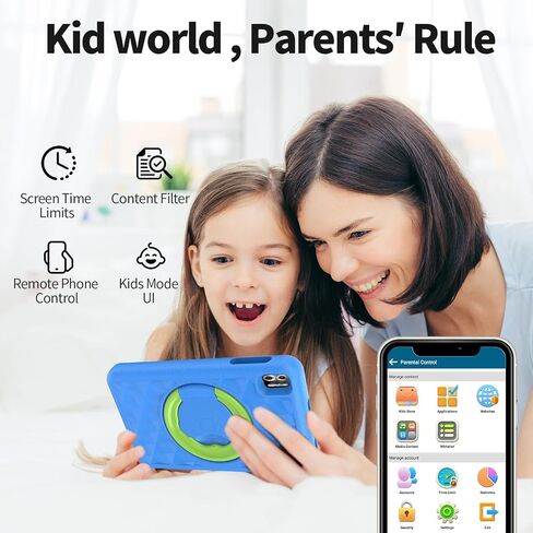 VASOUN Kids Tablet 8 inch, Android 13 Tablet for Kids, 8GB(4gb+4gb Expand) RAM 64GB ROM, Toddler Tablet with Bluetooth, 5G WiFi, Kids App Pre-Installed, EVA Shockproof Case (Blue) in Kuwait