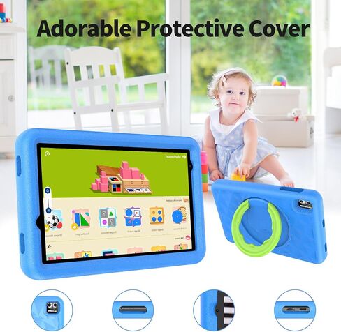VASOUN Kids Tablet 8 inch, Android 13 Tablet for Kids, 8GB(4gb+4gb Expand) RAM 64GB ROM, Toddler Tablet with Bluetooth, 5G WiFi, Kids App Pre-Installed, EVA Shockproof Case (Blue) in Kuwait