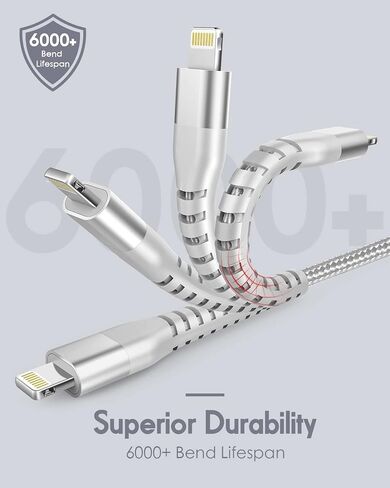 ZZT 4 Pcs 6FT Charger Cable Compatible with Lightning Cable Nylon Braided High Speed USB Charging Cord Compatible with Apple Mfi-Certified iPhone 15 14 13 Pro Max/12/11 Pro/XS/XR/X/8/7/6/iPad(Silver) in Saudi Arabia