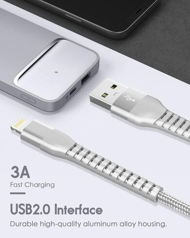 ZZT 4 Pcs 6FT Charger Cable Compatible with Lightning Cable Nylon Braided High Speed USB Charging Cord Compatible with Apple Mfi-Certified iPhone 15 14 13 Pro Max/12/11 Pro/XS/XR/X/8/7/6/iPad(Silver) in Saudi Arabia