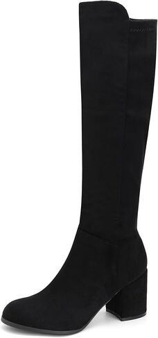 Women's Knee High Boots,Round Toe Stretchy Fashion Boots for Women, Low Block Heel Zipper Tall Boots for Wedding/Birthday Party/Date Dress in Saudi Arabia