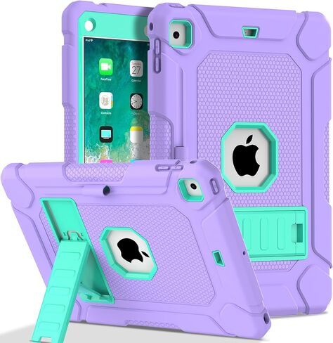 LTROP Protective Cover Case for iPad 6th/ 5th Generation & iPad Air 2 Case, iPad 9.7 Inch Case with Pen Holder and Kickstand, Purple and Green in Saudi Arabia