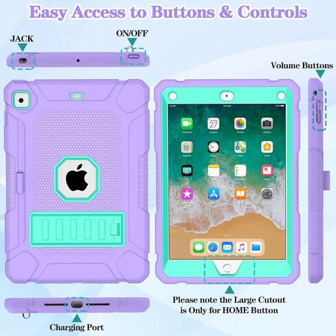 LTROP Protective Cover Case for iPad 6th/ 5th Generation & iPad Air 2 Case, iPad 9.7 Inch Case with Pen Holder and Kickstand, Purple and Green in Saudi Arabia