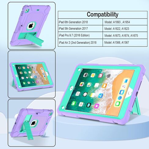 LTROP Protective Cover Case for iPad 6th/ 5th Generation & iPad Air 2 Case, iPad 9.7 Inch Case with Pen Holder and Kickstand, Purple and Green in Saudi Arabia