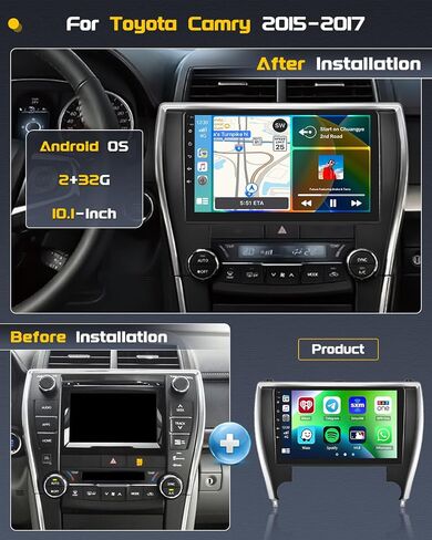 راديو شاشة Roinvou Android لسيارة Toyota Camry 2015-2017، راديو CarPlay لاسلكي مدمج مع Android Auto، شاشة لمس 10.1 بوصة داخل لوحة القيادة GPS ودعم مرآة Link BT FM AHD SWC DSP in Saudi Arabia
