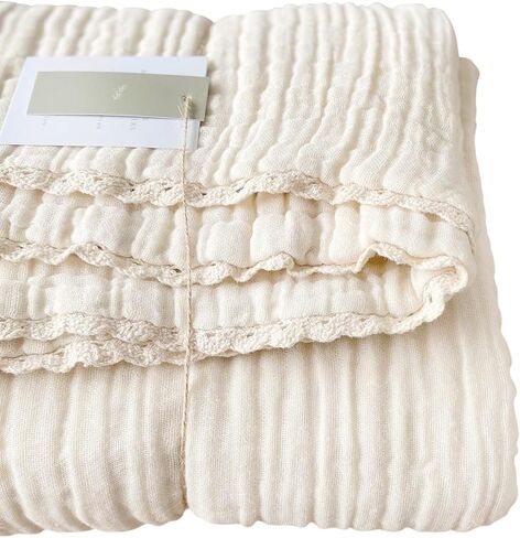 Cream Muslin Baby Blanket for Girls | 9 Layer Organic Lace Muslin Baby Girl Blanket | Gender Neutral Blanket | Crib Blanket for Girls | Muslin Quilt in Saudi Arabia