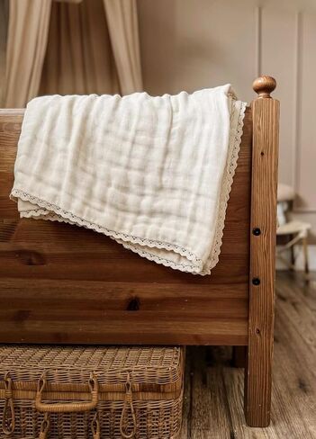 Cream Muslin Baby Blanket for Girls | 9 Layer Organic Lace Muslin Baby Girl Blanket | Gender Neutral Blanket | Crib Blanket for Girls | Muslin Quilt in Saudi Arabia