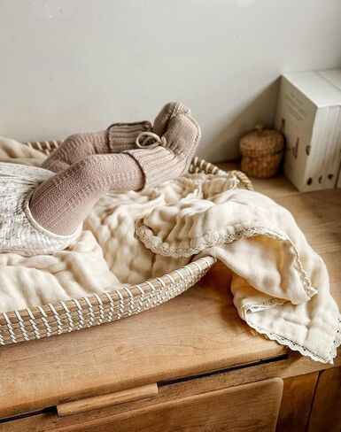 Cream Muslin Baby Blanket for Girls | 9 Layer Organic Lace Muslin Baby Girl Blanket | Gender Neutral Blanket | Crib Blanket for Girls | Muslin Quilt in Saudi Arabia