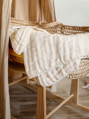 Cream Muslin Baby Blanket for Girls | 9 Layer Organic Lace Muslin Baby Girl Blanket | Gender Neutral Blanket | Crib Blanket for Girls | Muslin Quilt in Saudi Arabia