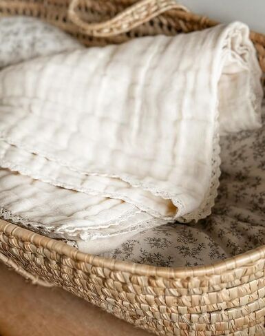 Cream Muslin Baby Blanket for Girls | 9 Layer Organic Lace Muslin Baby Girl Blanket | Gender Neutral Blanket | Crib Blanket for Girls | Muslin Quilt in Saudi Arabia