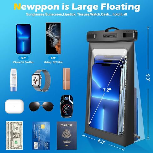 Newppon Floating Waterproof Phone Pouch : Float Clear Cell Holder Protector with Lanyard - Universal floatable Water Proof Dry Bag for iPhone 15 Pro Max Plus Samsung Galaxy S23 for Beach Swimming Pool in Saudi Arabia