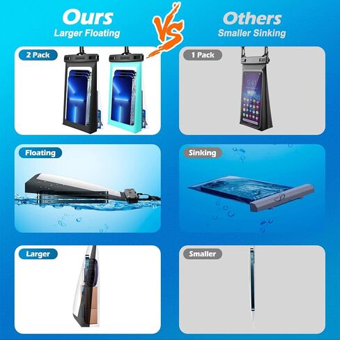 Newppon Floating Waterproof Phone Pouch : Float Clear Cell Holder Protector with Lanyard - Universal floatable Water Proof Dry Bag for iPhone 15 Pro Max Plus Samsung Galaxy S23 for Beach Swimming Pool in Saudi Arabia