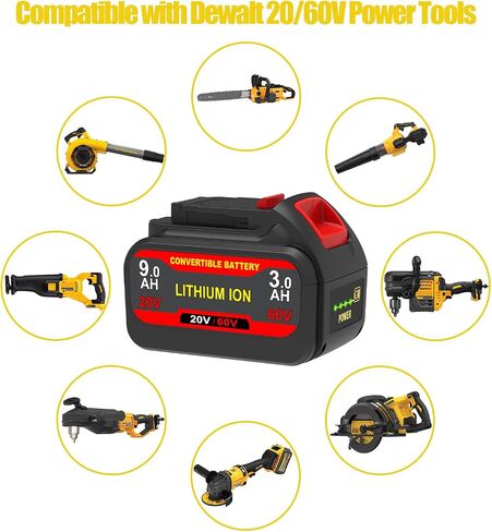 9.0Ah DCB606 20v/60v MAX استبدال البطارية لبطارية DeWalt 20v/60v DCB609 DCB612، متوافقة مع جميع أدوات الطاقة اللاسلكية والشواحن DeWalt 20v/60v in Saudi Arabia