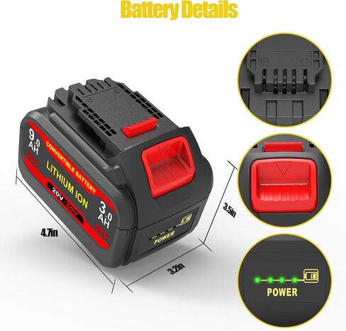 9.0Ah DCB606 20v/60v MAX استبدال البطارية لبطارية DeWalt 20v/60v DCB609 DCB612، متوافقة مع جميع أدوات الطاقة اللاسلكية والشواحن DeWalt 20v/60v in Saudi Arabia