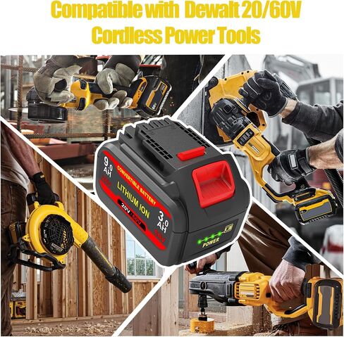 9.0Ah DCB606 20v/60v MAX استبدال البطارية لبطارية DeWalt 20v/60v DCB609 DCB612، متوافقة مع جميع أدوات الطاقة اللاسلكية والشواحن DeWalt 20v/60v in Saudi Arabia