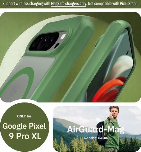 سلسلة JIC AirGuard-Mag - لحافظة Pixel 9 Pro XL - أقوى غطاء هاتف واقٍ مغناطيسي - [مغناطيس مدمج لـ Magsafe] - [مقاوم للصدمات مع وسادة هوائية] - أسود شفاف in Saudi Arabia