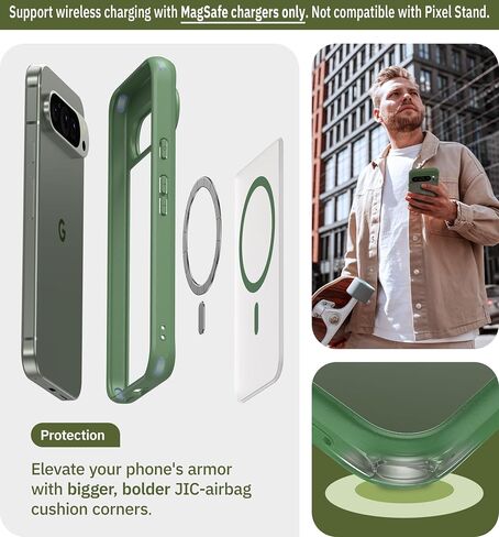 سلسلة JIC AirGuard-Mag - لحافظة Pixel 9 Pro XL - أقوى غطاء هاتف واقٍ مغناطيسي - [مغناطيس مدمج لـ Magsafe] - [مقاوم للصدمات مع وسادة هوائية] - أسود شفاف in Saudi Arabia