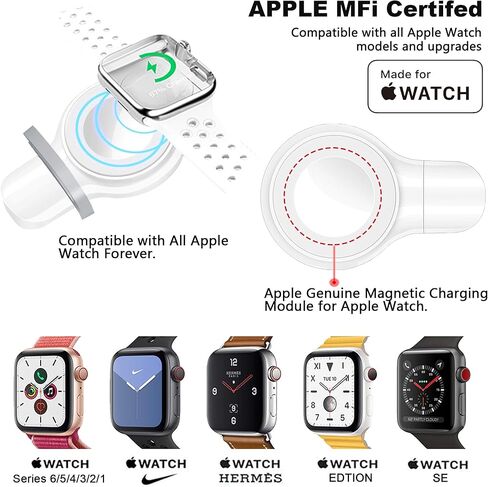 Portable Watch-Charger【MFi Certified】 Wireless iWatch-Charger for Apple Watch Magnetic USB Charger iWatch Travel Charger Wireless Charging 5W for Apple Watch Series 7 6 5 4 3 2 1/SE White in Saudi Arabia