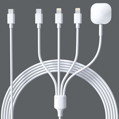 كابل شاحن الهاتف والساعة 4 في 1 من Opluz من النوع C، كابل شحن iWatch عالمي متعدد متوافق مع iPhone وiWatch وGalaxy وLighting*2+ مغناطيسي + USB C، شاحن سلك متعدد النوع C بطول 6أقدام/1.8 متر in Kuwait