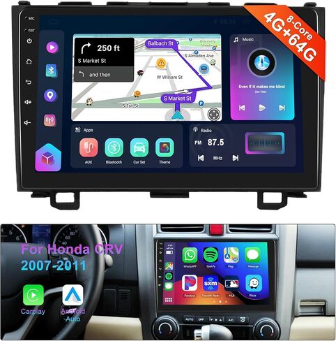 8 Core 4G+64G Car Stereo Radio for Honda CRV 2007-2011 with Wireless CarPlay Android Auto AM/FM/RDS WiFi/4G DSP/46EQ,Podofo 9" 1080P IPS Touchscreen 5.0 Bluetooth Radio with GPS Backup Camera in Saudi Arabia