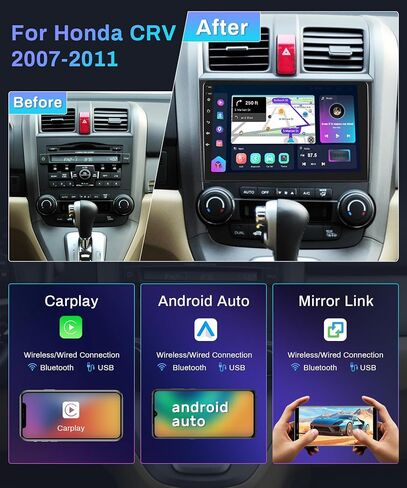 8 Core 4G+64G Car Stereo Radio for Honda CRV 2007-2011 with Wireless CarPlay Android Auto AM/FM/RDS WiFi/4G DSP/46EQ,Podofo 9" 1080P IPS Touchscreen 5.0 Bluetooth Radio with GPS Backup Camera in Saudi Arabia