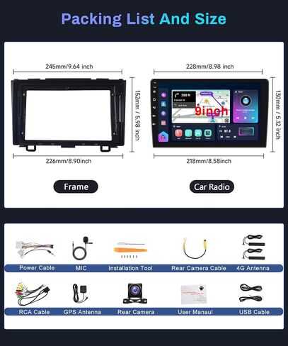 8 Core 4G+64G Car Stereo Radio for Honda CRV 2007-2011 with Wireless CarPlay Android Auto AM/FM/RDS WiFi/4G DSP/46EQ,Podofo 9" 1080P IPS Touchscreen 5.0 Bluetooth Radio with GPS Backup Camera in Saudi Arabia