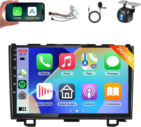 2+64 جيجا - لراديو السيارة Honda CRV 2007-2011 مع Carplay لاسلكي/Android Auto، ستيريو سيارة أندرويد 9 بوصة شاشة لمس GPS ملاحة واي فاي بلوتوث FM/RDS وصلة مرآة SWC+ كاميرا احتياطية in Saudi Arabia