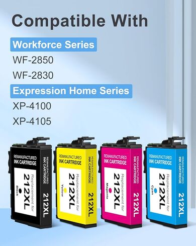 TEINO 212 212XL Ink Cartridges for Epson Printer Remanufactured Replacement for Epson 212 212XL Ink Cartridges for Epson Printer XP-4100 XP-4105 WF-2830 WF-2850 (Black Cyan Magenta Yellow, 4-Pack) in Saudi Arabia