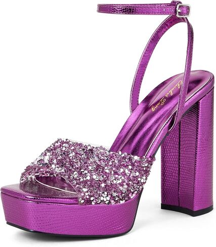Elisabet Tang 4IN rhinstone square toe platform strappy chunky block dressy heeled sandals sparkly Lizard pattern leather heels for evening prom in Kuwait