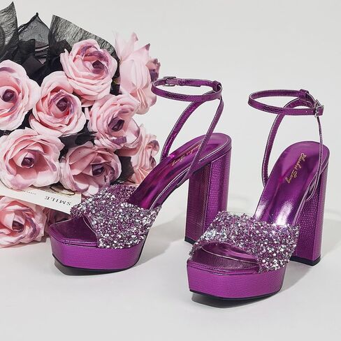 Elisabet Tang 4IN rhinstone square toe platform strappy chunky block dressy heeled sandals sparkly Lizard pattern leather heels for evening prom in Kuwait