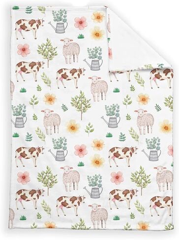 Farm Animals Baby Blanket for Boys Girls Neutral Farm Pig Sheep Cow Chicken Duck Newborn Nursery Swaddle Receiving Blankets Soft Plush Lightweight Breathable for Infant Toddler Crib Stroller Bedding in Saudi Arabia