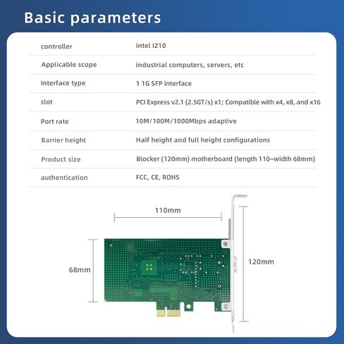 بطاقة شبكة الألياف البصرية Bucaoz Gigabit بمنفذ واحد SFP من الألياف الضوئية، مع محول شبكة Intel I210 Chip PCIe X1 Ethernet المتقارب (مع وحدة بصرية متعددة الأوضاع) يدعم Windows Server/Linux/VMware in Kuwait